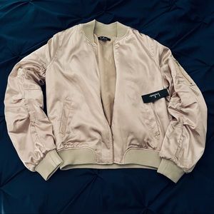 Run this City Light Blush Satin Bomber Jacket